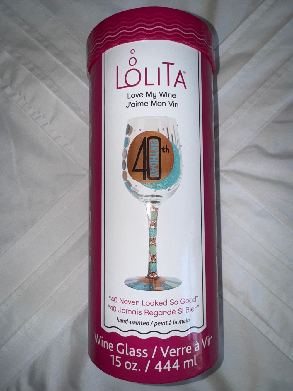 Lolita Hand-Painted 40th Birthday Wine Glass